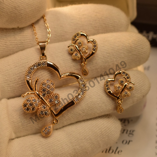 Stylish Heart Butterfly Fancy Gold Plated Necklace Sets for Girls/Women