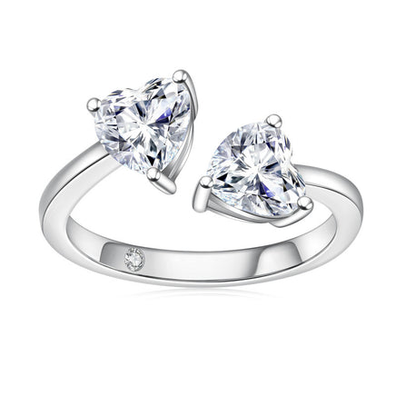 Natural Diamond Heart Shape Two Stone Rings in universal size / Buy 1 Get 1 Free